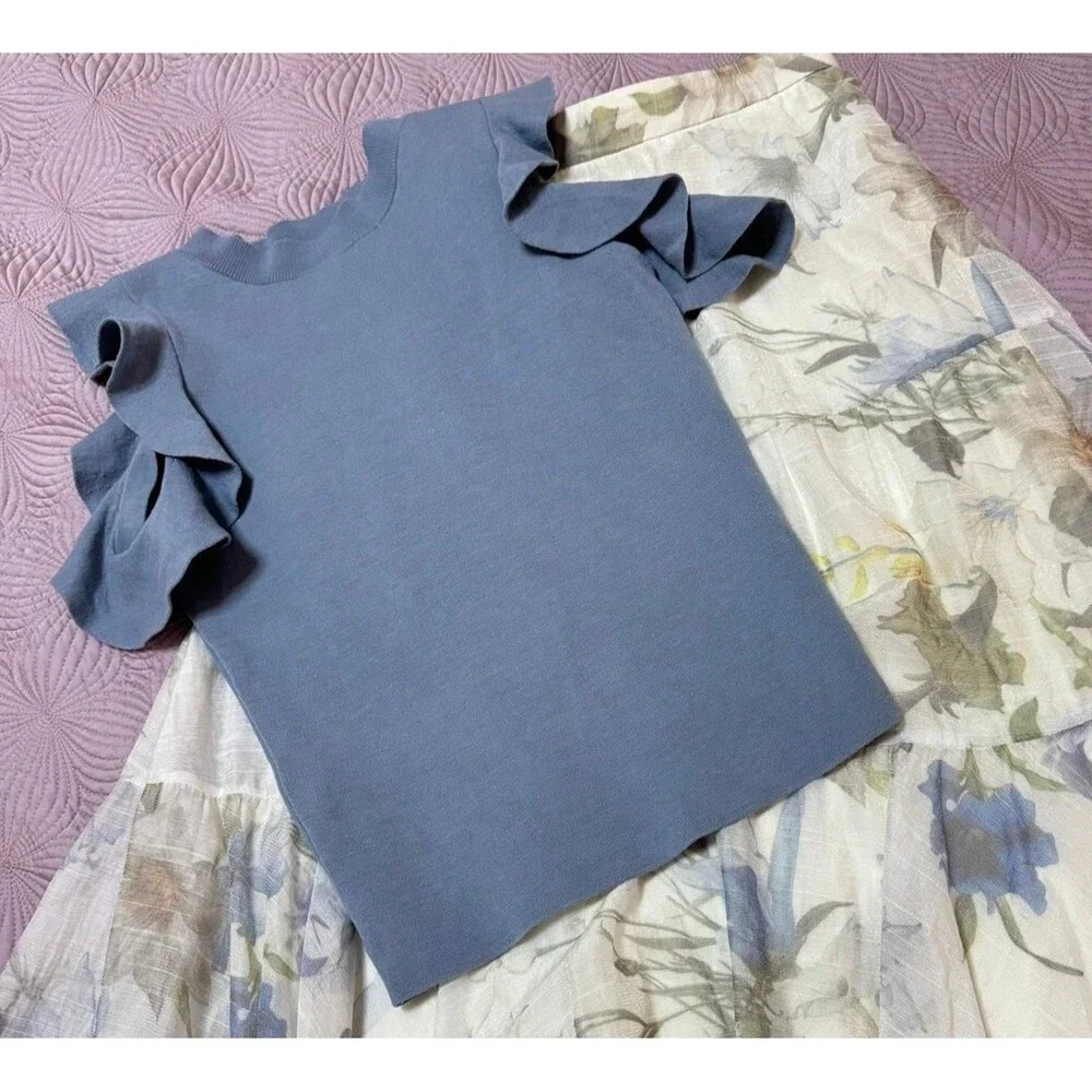 Ruffle Sleeve Knit Top Size XS